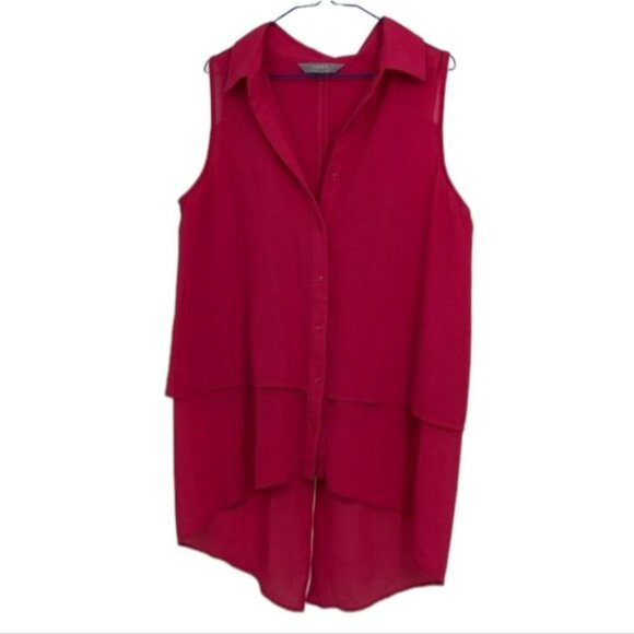 Jana Italy hot pink sleeveless layered high low collared blouse SP - Picture 1 of 15